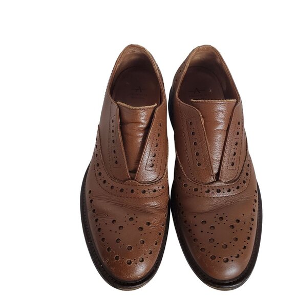 Aquatalia Romeo Weatherproof Brown Cognac Leather Laceless Oxford Men\'s Shoes 12 main image 5